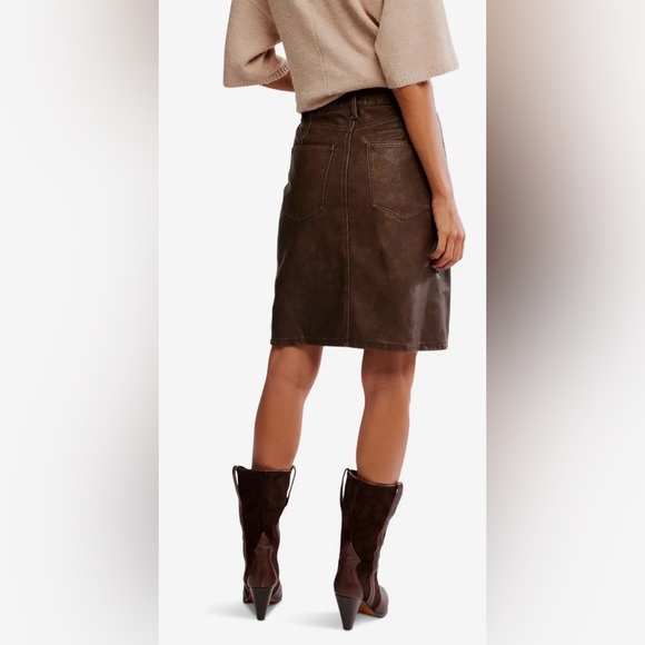Free People Sycamore Vegan Brown Midi Skirt, Sz 27 - Picture 5 of 11